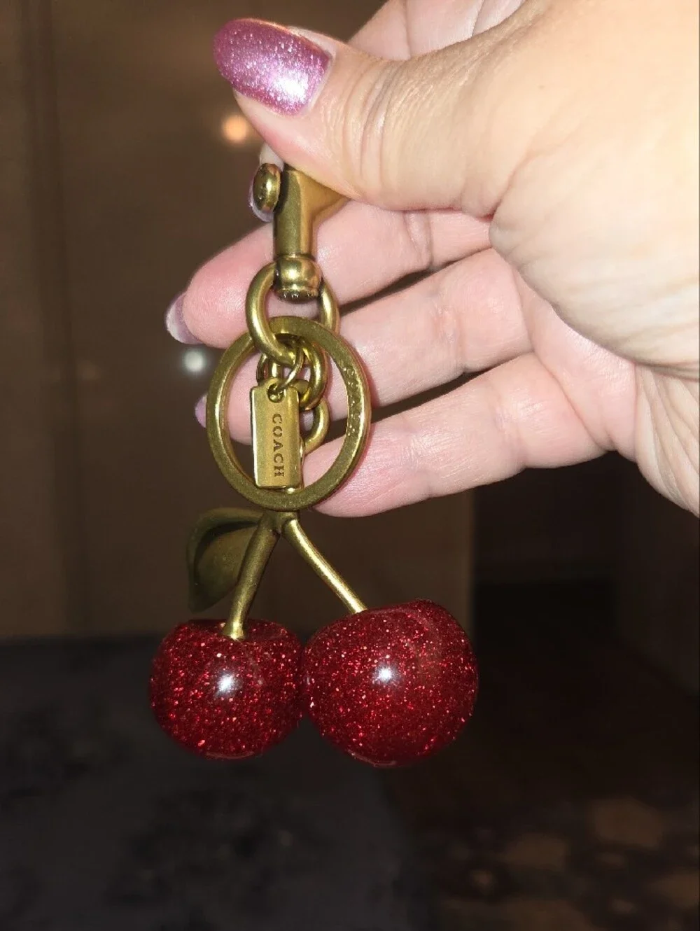 Coach Red Glitter Cherry Key Charm with Gold-Tone Hardware
